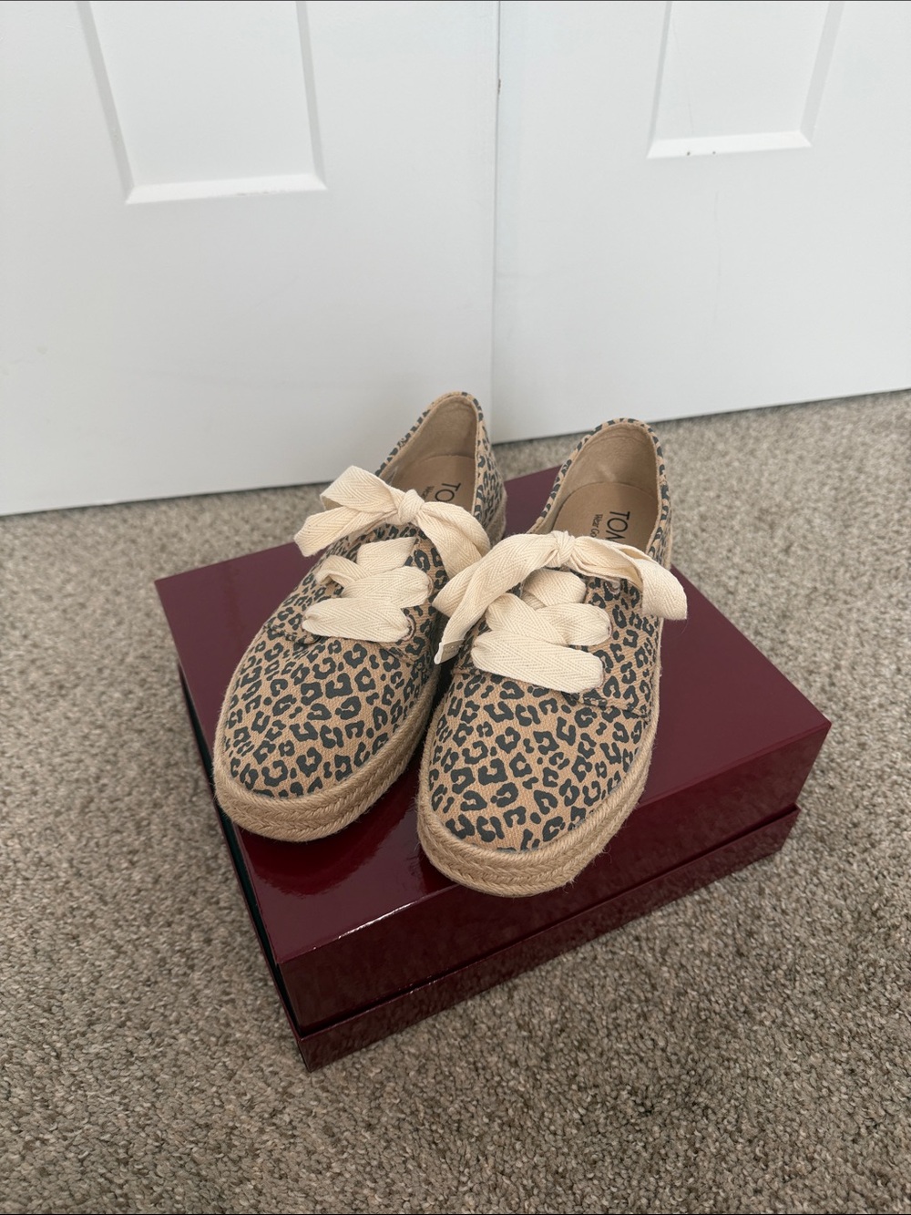 Toms Kids Leopard Print Espadrille Sneakers - Tan and Black